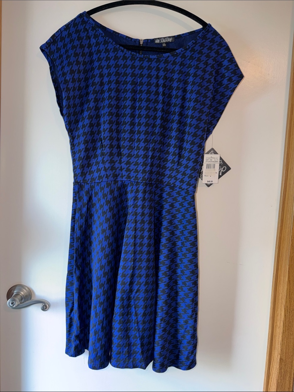 BeBop Blue and Black Houndstooth Fit & Flare Dress